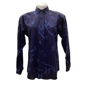 Vintage Roper Women’s Top Size M Cotton Button Down Bull Motif Dark Blue